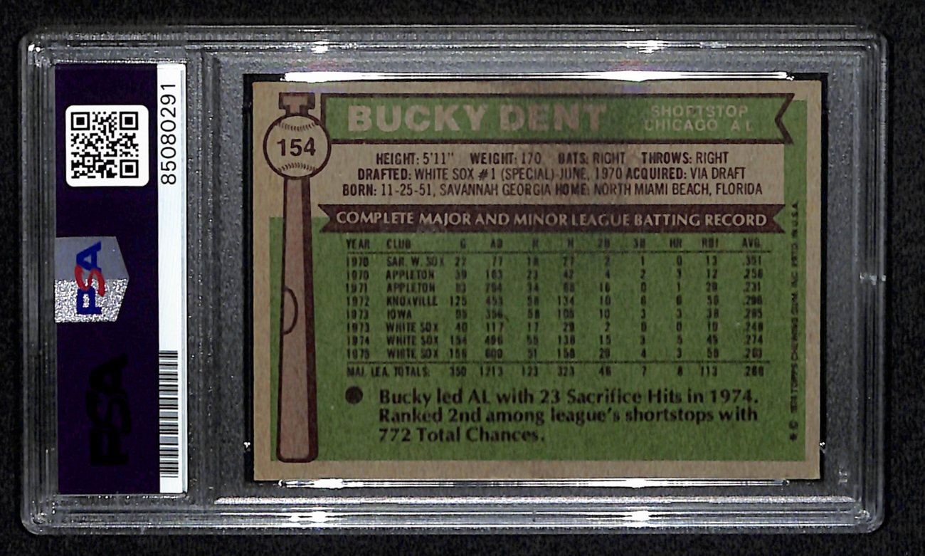 Bucky Dent Signed 1976 Topps Card #154 Chicago White Sox PSA/DNA 184440