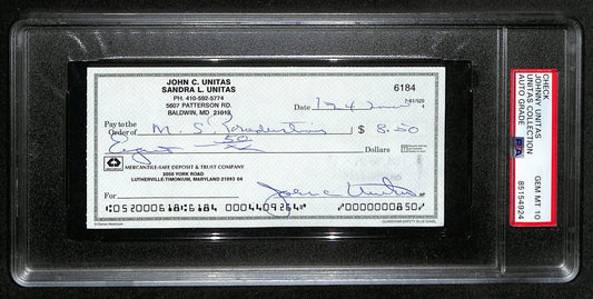 Johnny Unitas HOF Signed/Auto 2000 Bank Check Colts PSA/DNA GEM MT 10 192625