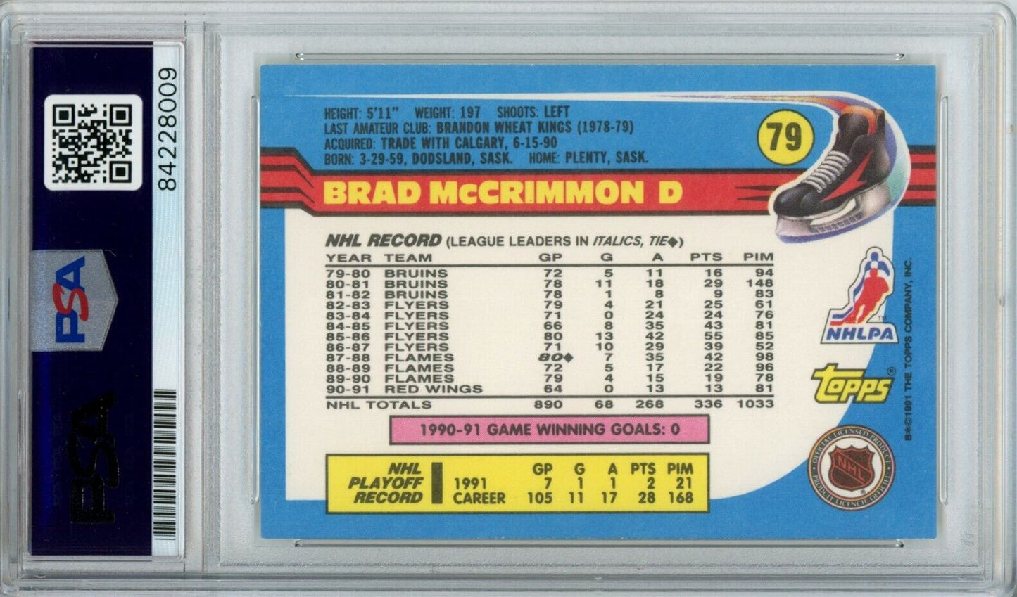 1991-92 Topps #79 Brad McCrimmon Red Wings Signed Card PSA/DNA 152948