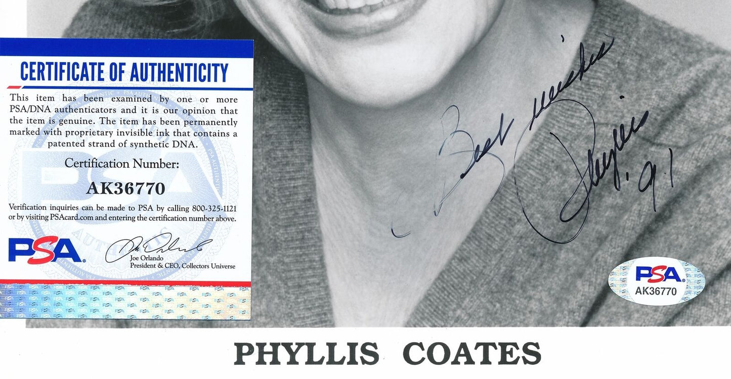 Phyllis Coates "Superman" Autographed/Inscribed 8x10 B/W Photo PSA/DNA