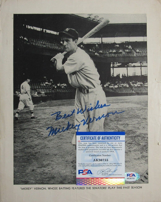 Mickey Vernon Autographed 9x11 Baseball Magazine Insert Photo Senators PSA/DNA