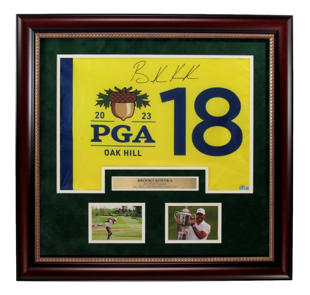 Brooks Koepka Autographed 2023 PGA Championship Pin Flag Framed Beckett 189187