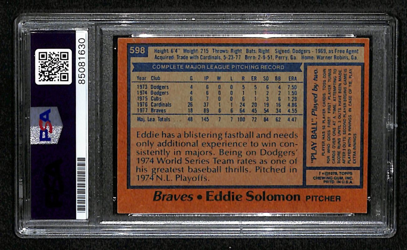 Eddie Solomon Signed 1978 Topps Card #598 Atlanta Braves PSA/DNA 184499