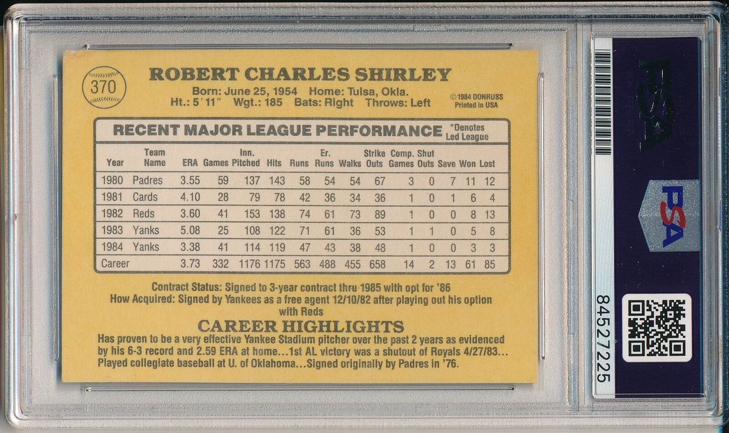 Bob Shirley Yankees Signed/Autographed 1985 Donruss Card #370 PSA/DNA 166442