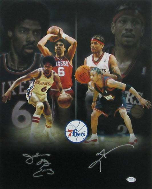 Julius Erving/Allen Iverson HOF 76ers Dual-Signed 16x20 Photo PSA/DNA 167252