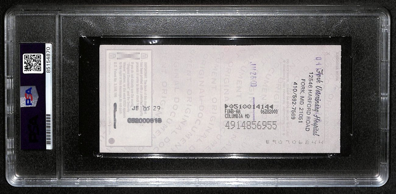 Johnny Unitas HOF Signed/Auto 2000 Bank Check Colts PSA/DNA GEM MT 10 189592