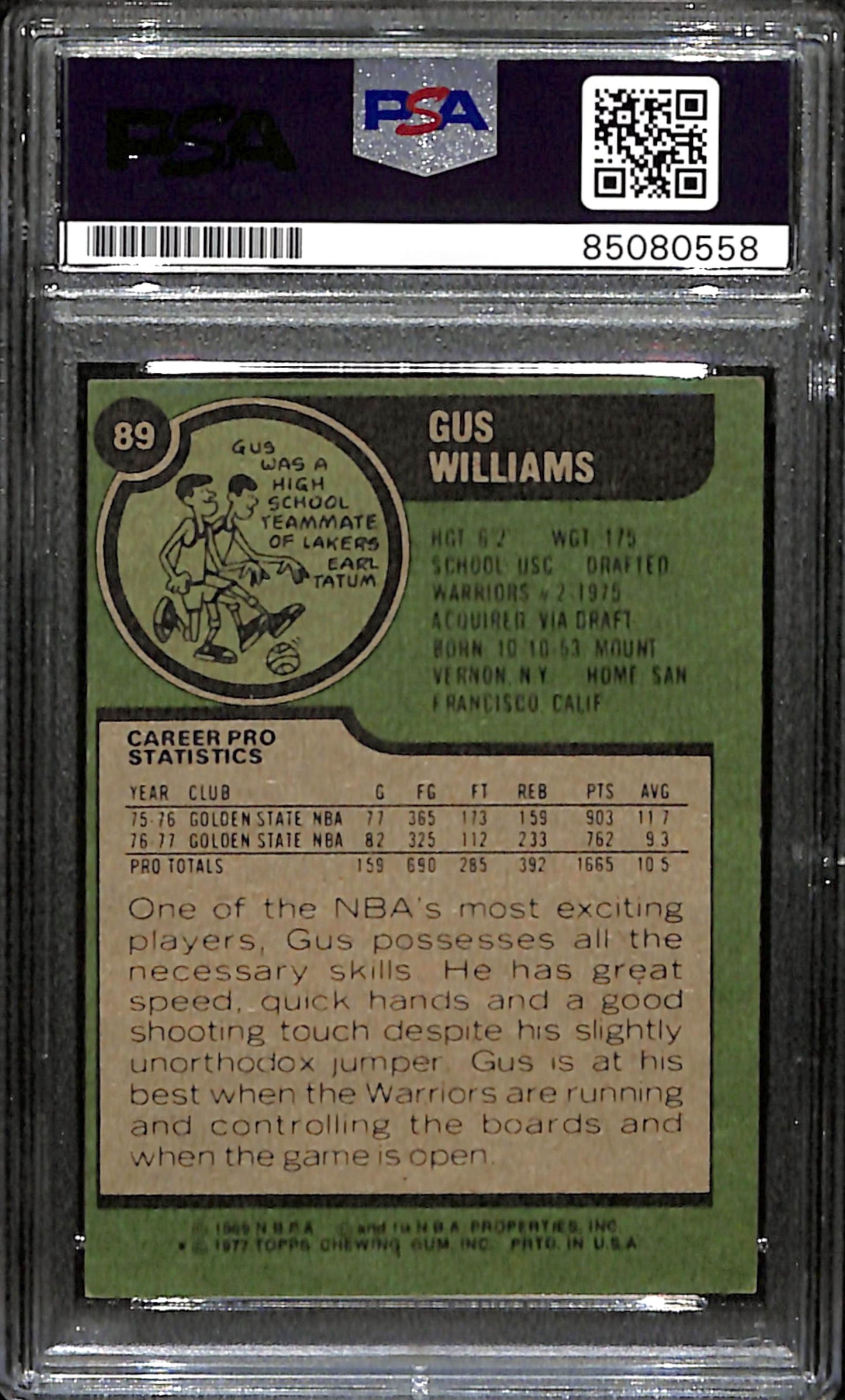 Gus Williams Signed 1977 Topps Card #89 Golden State Warriors PSA/DNA 185726