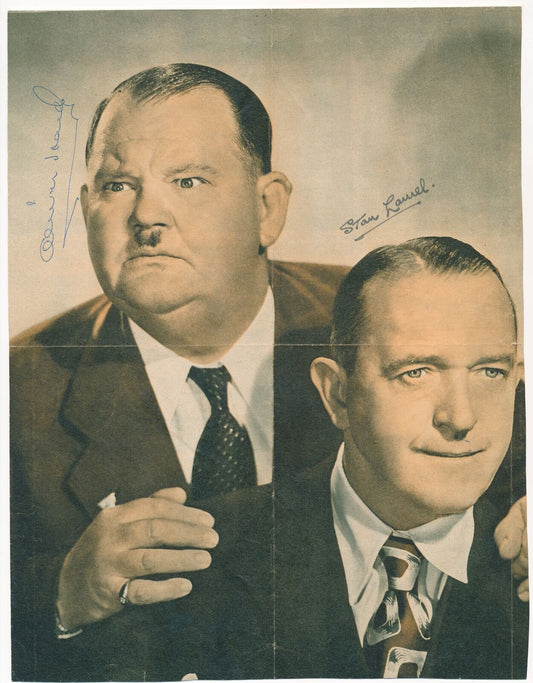 Stan Laurel/Oliver Hardy Dual-Signed 8x10 Vintage Magazine Photo PSA/DNA 167640