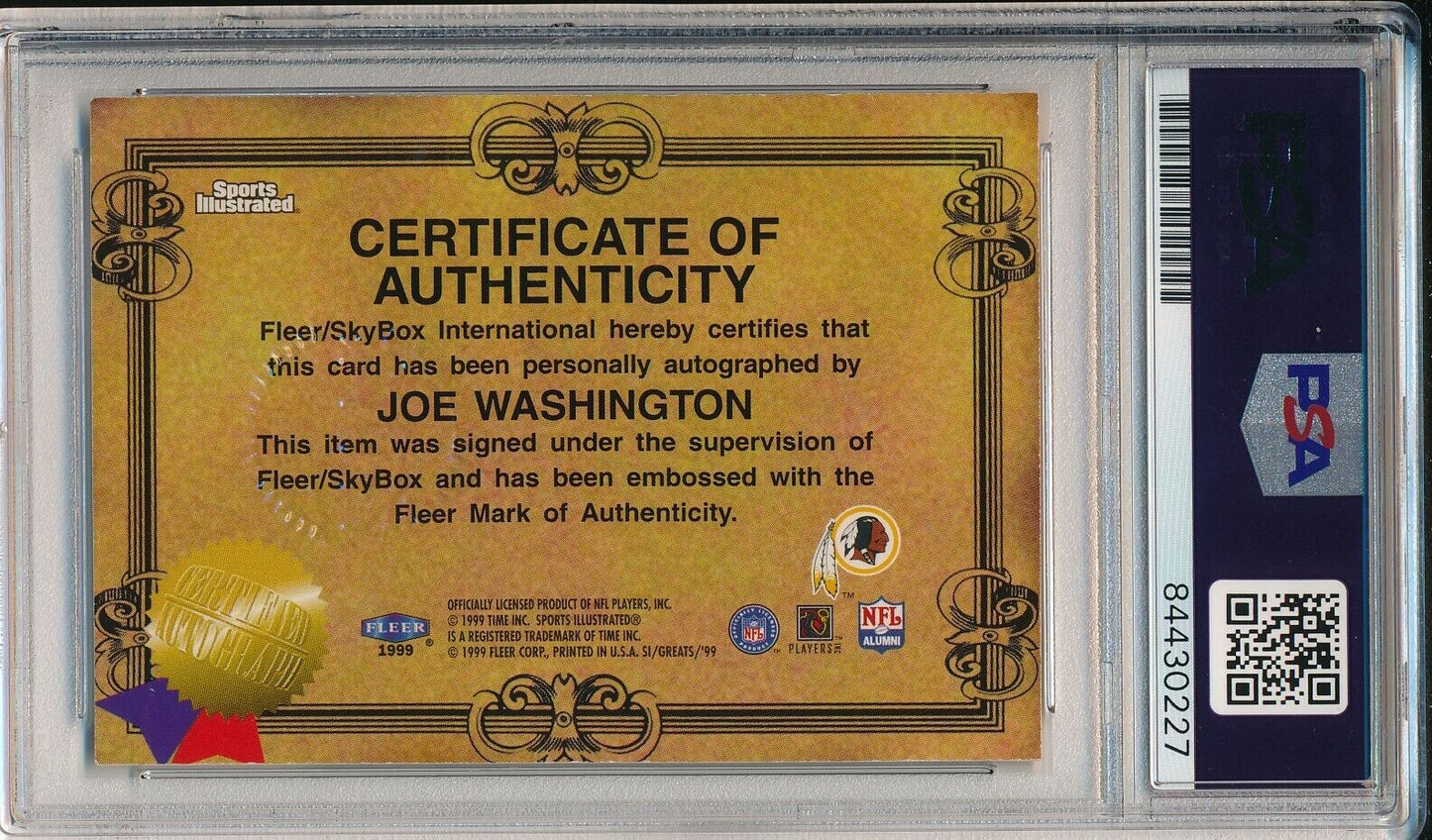 Joe Washington Washington Redskins Signed/Auto 1999 Fleer Card PSA/DNA 164165