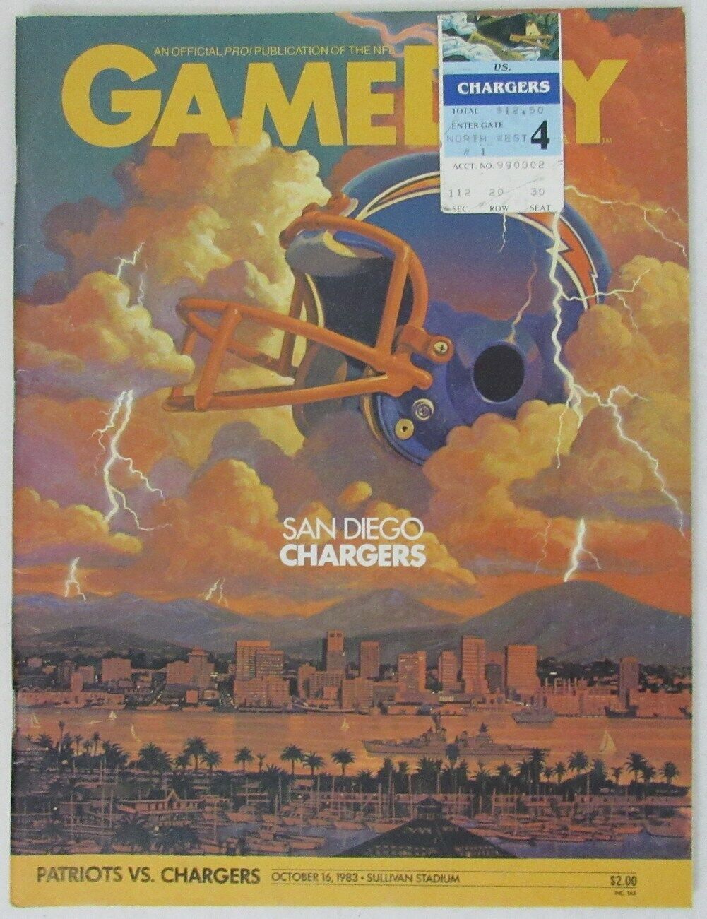 October 16, 1983 New England Patriots vs. Chargers NFL GameDay Program