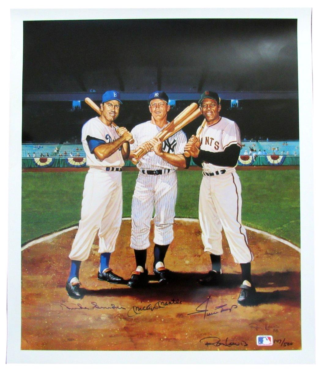 Mickey Mantle/Willie Mays/Duke Snider Multi-Autographed 26x23 Lithograph PSA/DNA