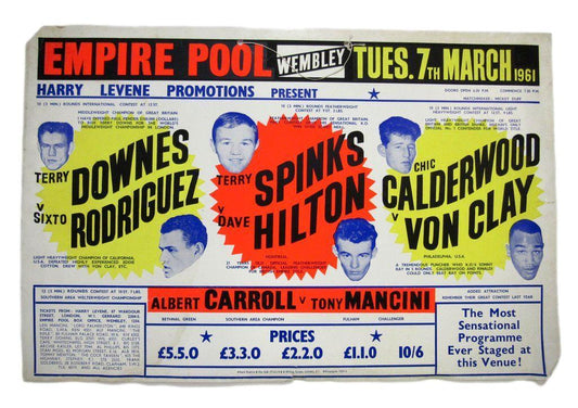 Terry Downes vs. Sixto Rodriquez 14x22 On Site 1961 Boxing Poster London