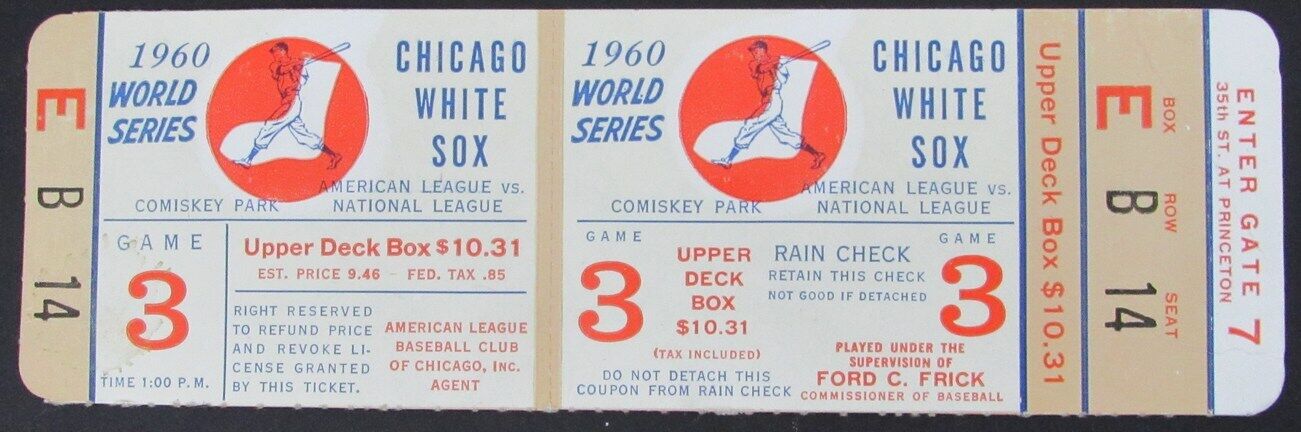 1960 World Series Game 3 Chicago White Sox Full Ticket Phantom