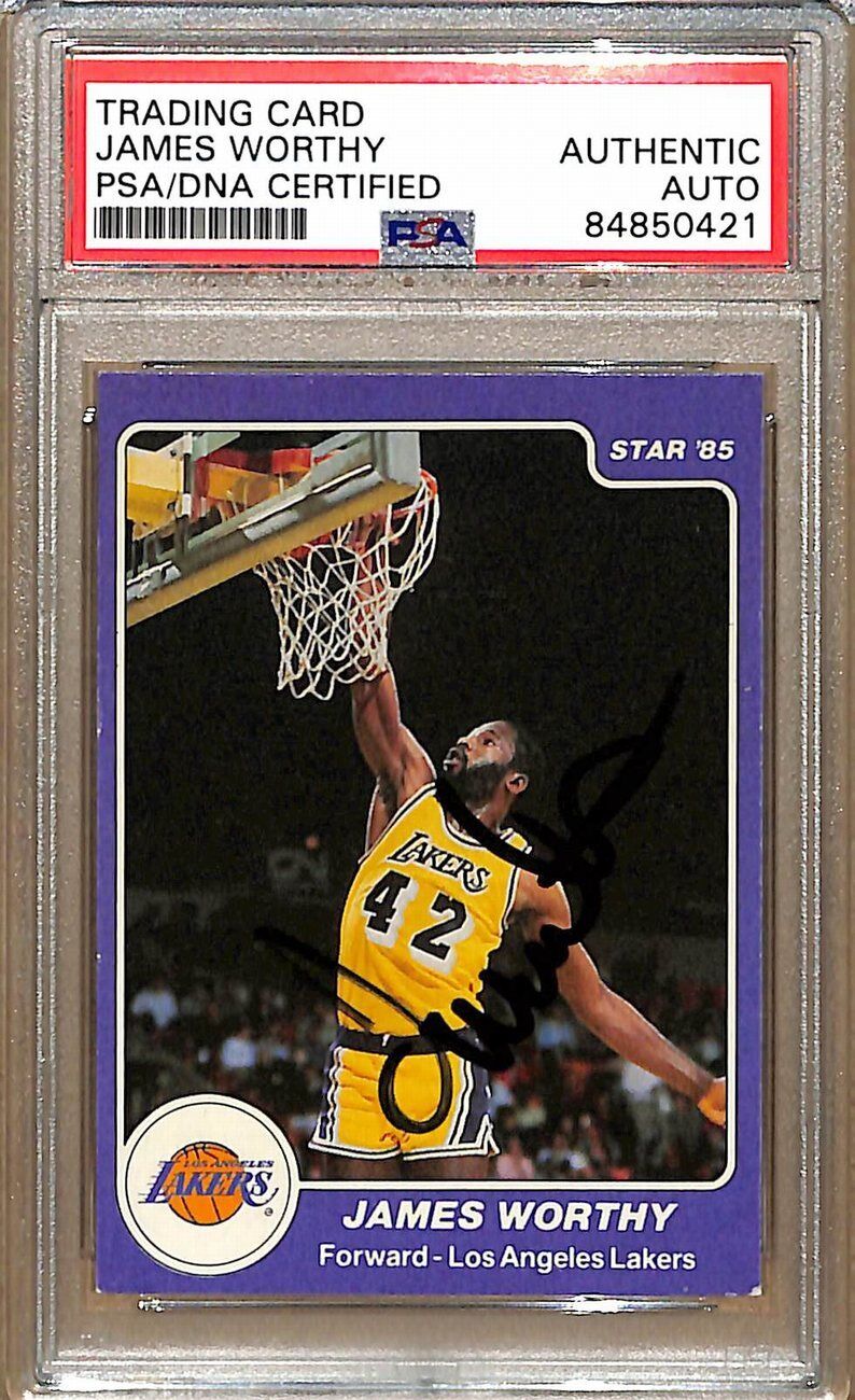 1984-85 Star Company #184 James Worthy Lakers Signed ROOKIE Card PSA/DNA 178935