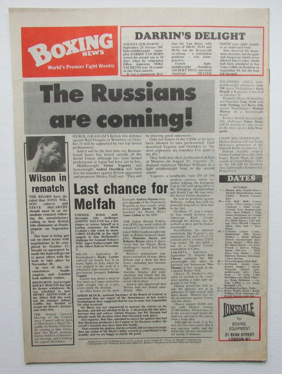 October 6, 1989 Boxing News Magazine George Foreman Gerry Cooney