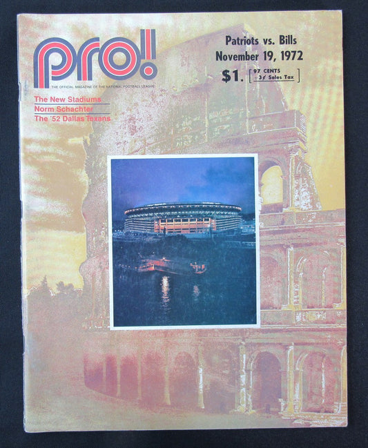 1972  New England Patriots vs. Buffalo Bills Program 11/19/72 172502