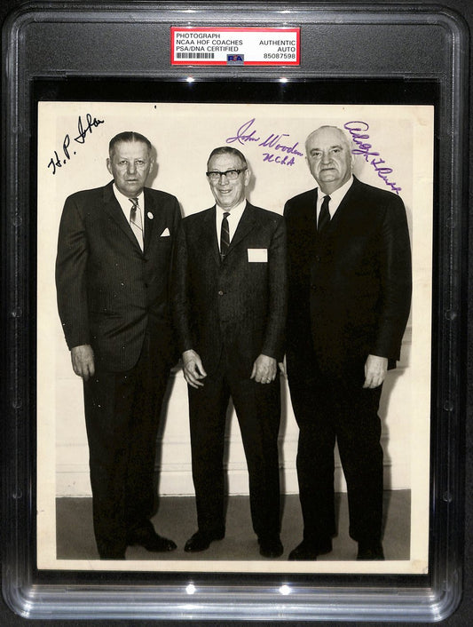 Iba/Wooden/Rupp Multi-Signed Vintage 8x10 Photo HOF Coaches PSA/DNA 183801