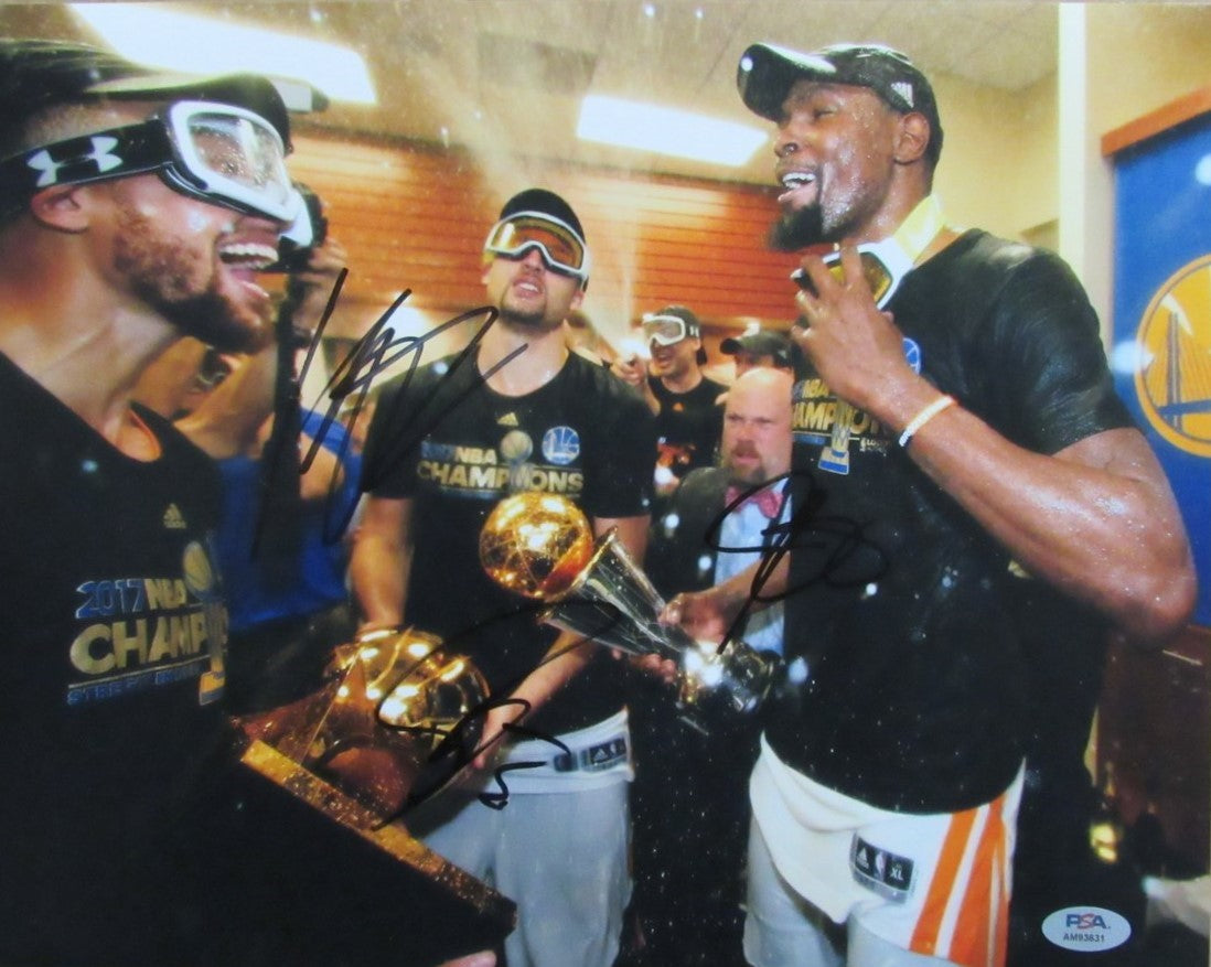 Stephen Curry/Kevin Durant/Klay Thompson Signed 11x14 Photo Warriors PSA/DNA