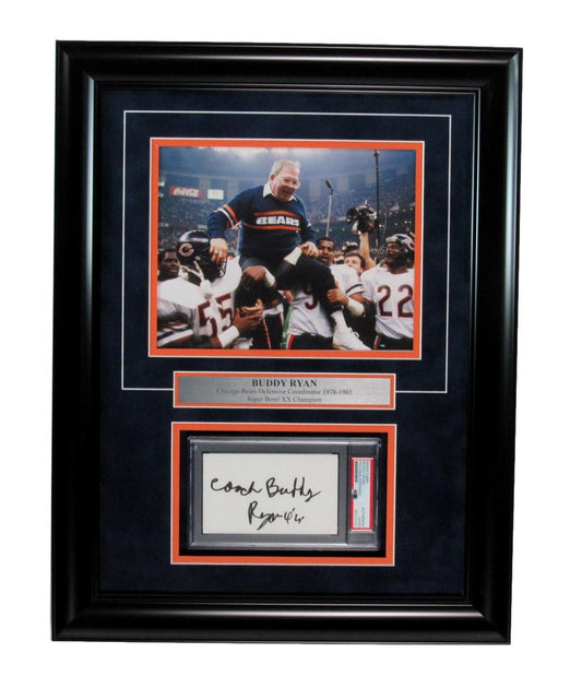 Buddy Ryan Chicago Bears Signed 3x5 Index Card w/Photo Framed PSA/DNA 192115