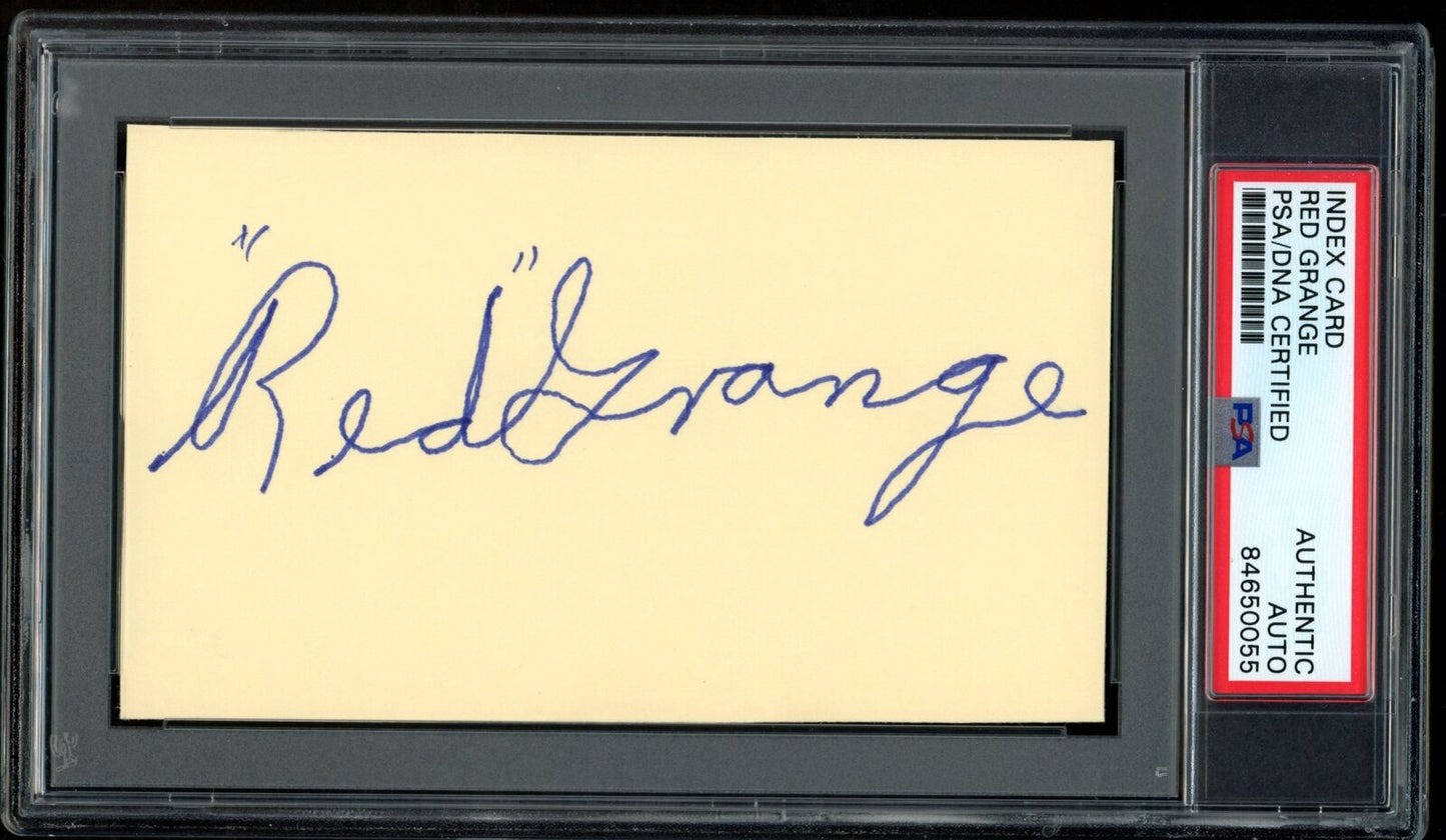 Red Grange HOF Autographed 3x5 Index Card Chicago Bears PSA/DNA