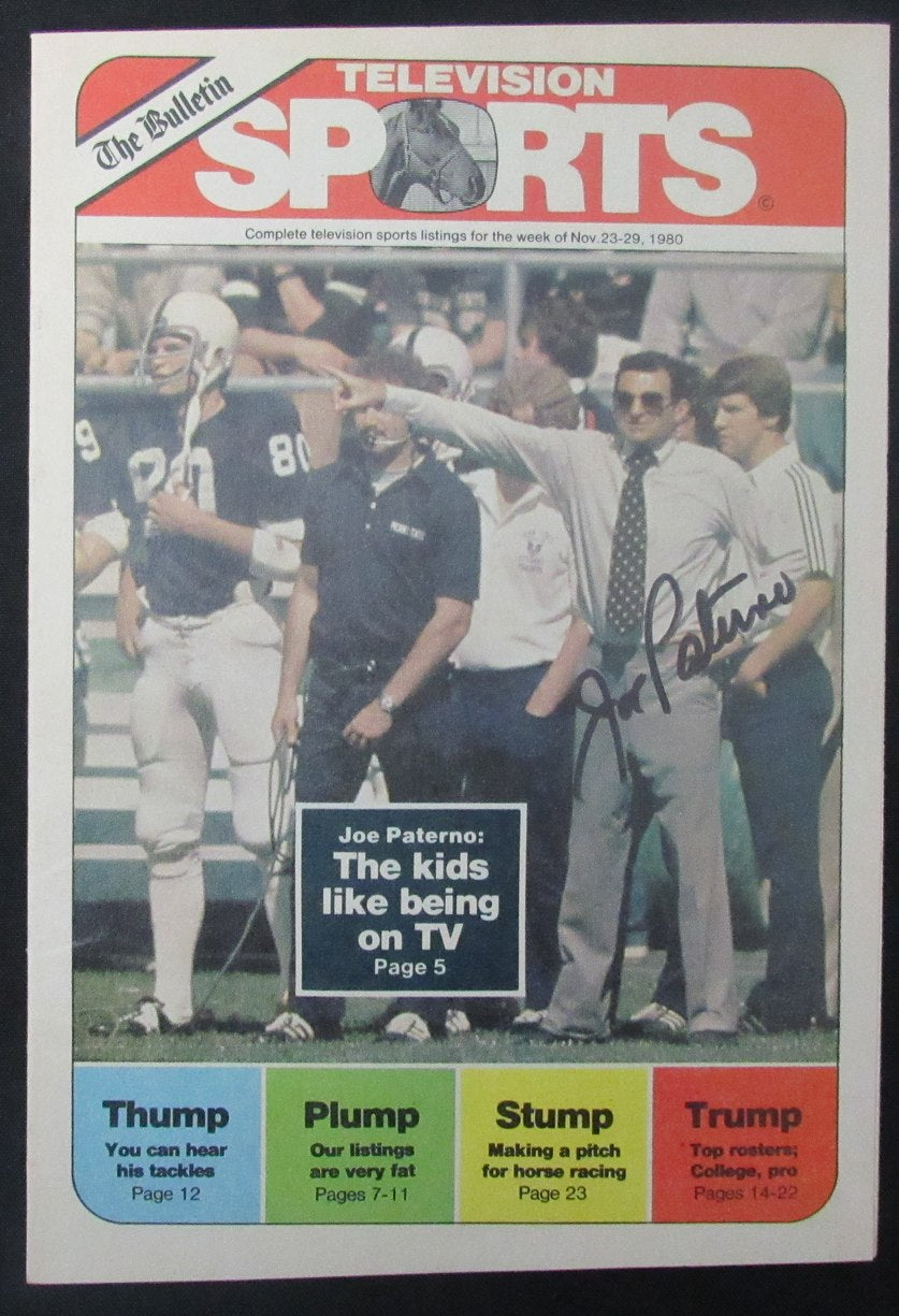 Joe Paterno Signed 7x11 1980 The Bulletin Television Sports Magazine JSA 190771