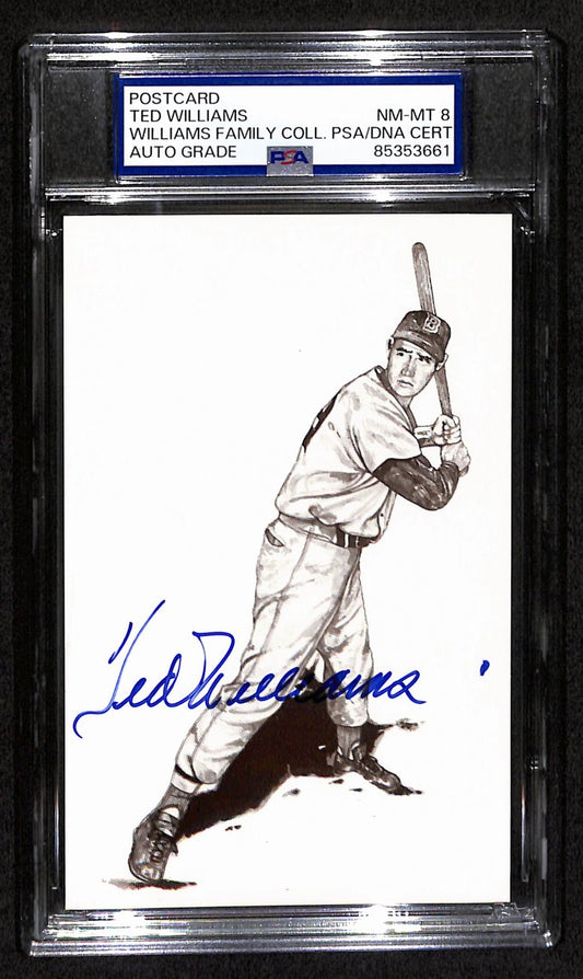 Ted Williams HOF Signed/Auto 5.5x3.5 Postcard Red Sox PSA/DNA NM-MT 8 193212