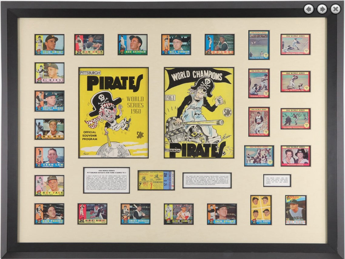 1960 Pirates World Series Champ Display w/ Mazeroski Signed Game 7 Ticket 190082