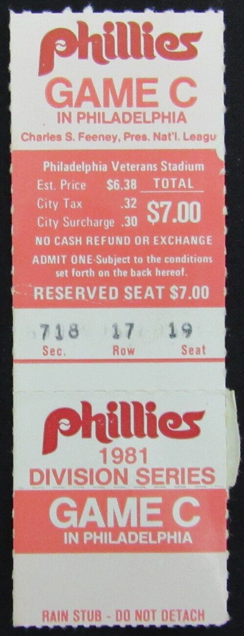 1981 NL Division Series Game 5 Phillies vs. Expos Full ticket Veterans Stadium