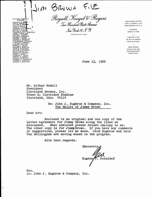 June 1966 Letters to Art Modell and Jim Brown regarding Jim Brown Ballet 145011