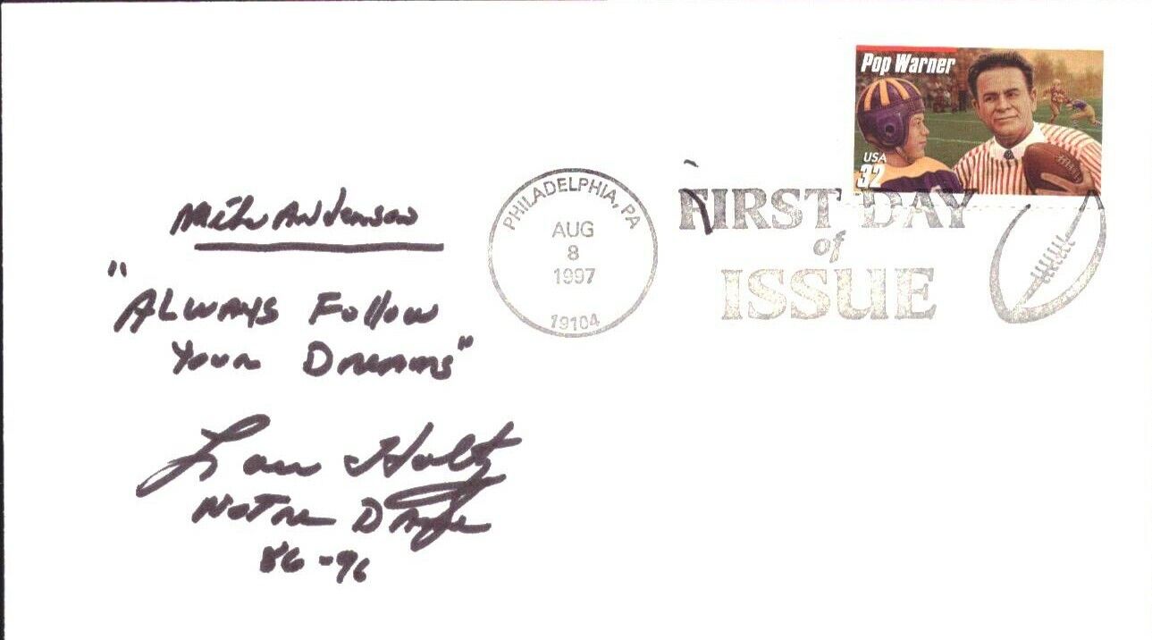 Lou Holtz Signed 1997 FDC First Day Cover Pop Warner Notre Dame 151487