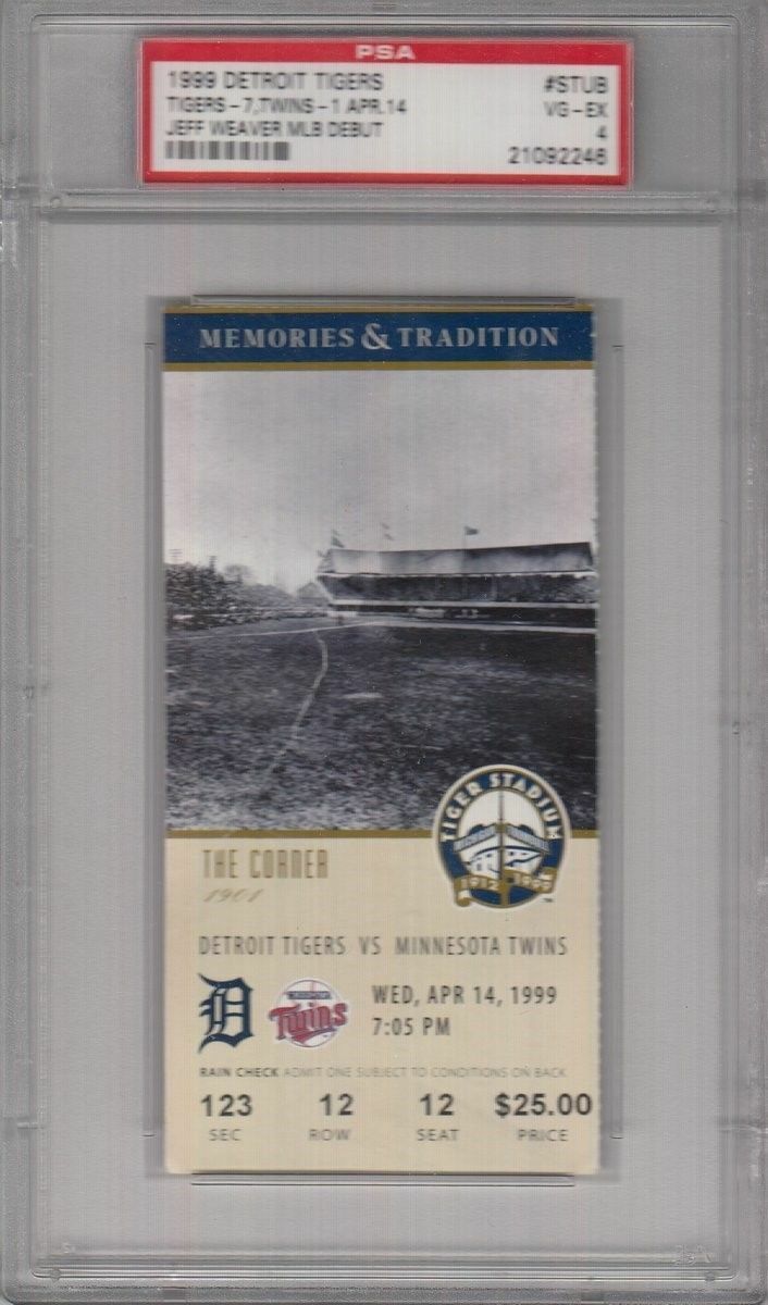 Jeff Weaver Detroit Tigers MLB Debut 1999 Slab Ticket Stub PSA 132064