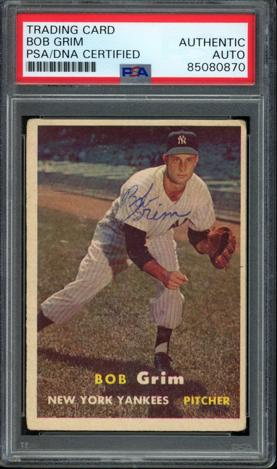 1957 TOPPS Bob Grim #36 Auth Card Signed New York Yankees PSA/DNA 184093