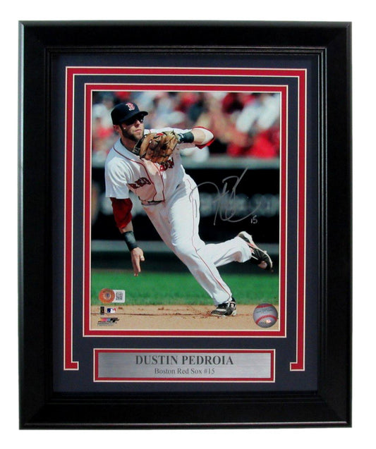 Dustin Pedroia Signed 8x10 Photo Boston Red Sox Framed Beckett 187204