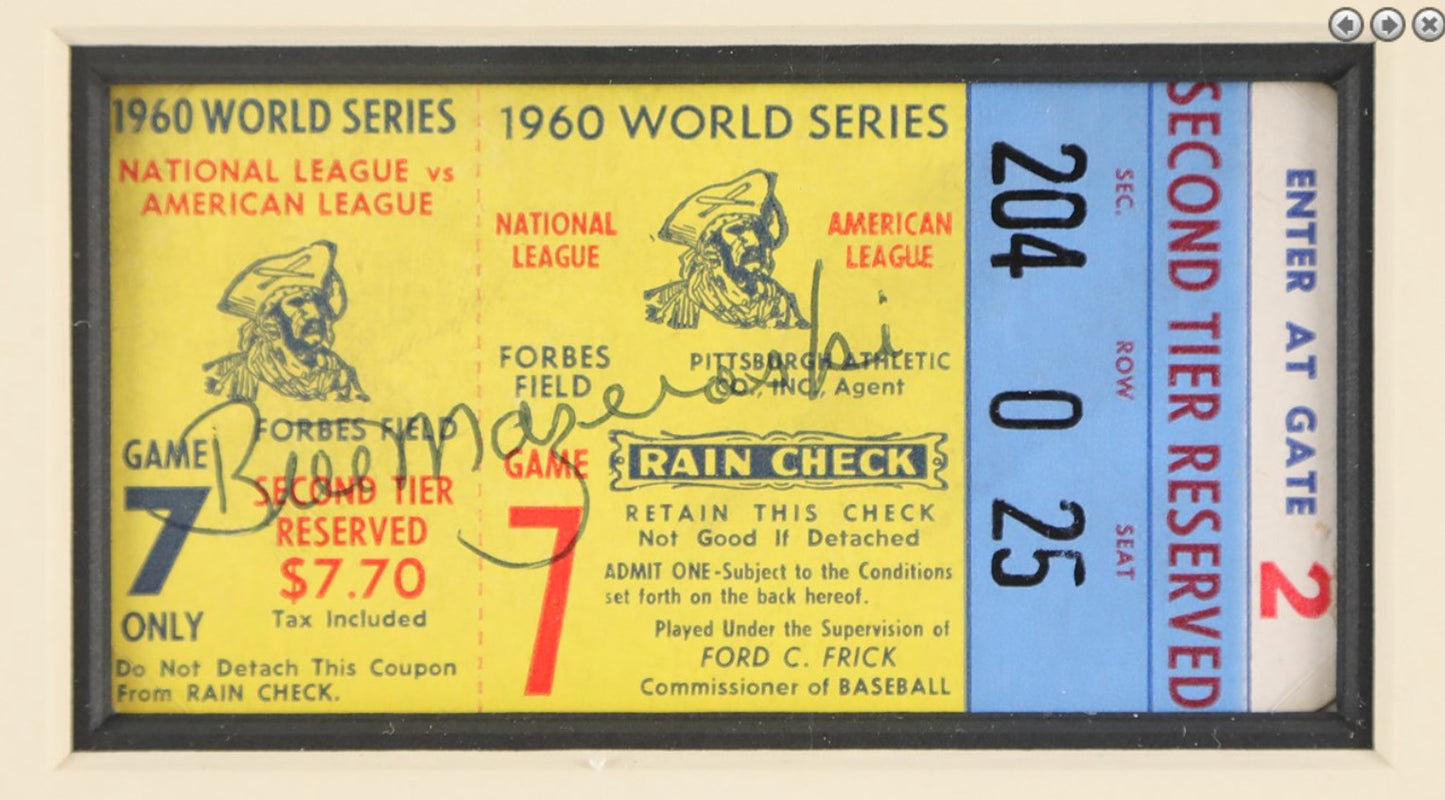 1960 Pirates World Series Champ Display w/ Mazeroski Signed Game 7 Ticket 190082