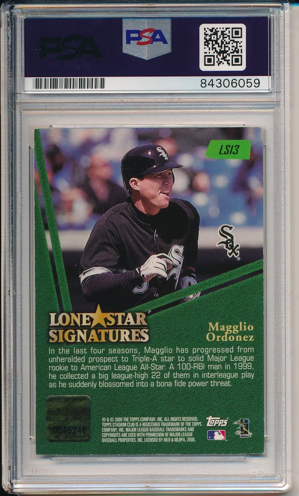 Magglio Ordóñez White Sox Signed/Auto 2000 Topps Card #LS13 PSA/DNA 158716