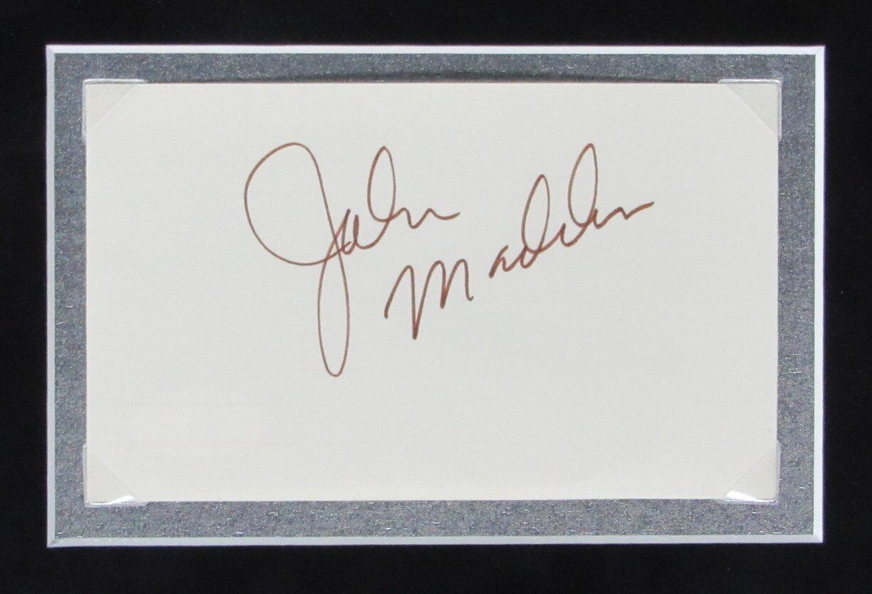 John Madden HOF Raiders Collage 8x10 s Signed 3x5 Index Card Framed JSA 165880