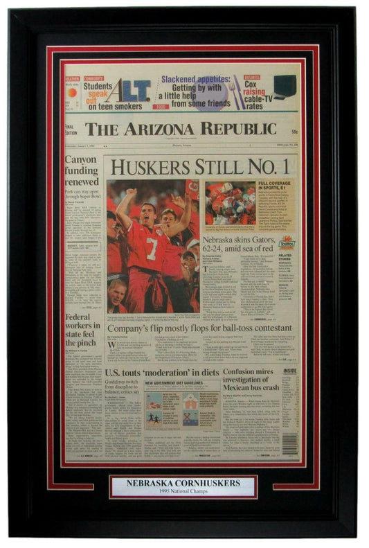 Nebraska 1995 National Champs The Arizona Republic Newspaper Framed 157873
