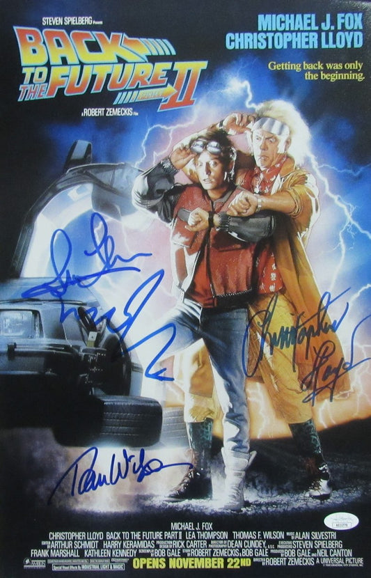 Michael J Fox/Lloyd/Thompson/Wilson (4)Signed 11x17 Photo Back to Future JSA 095