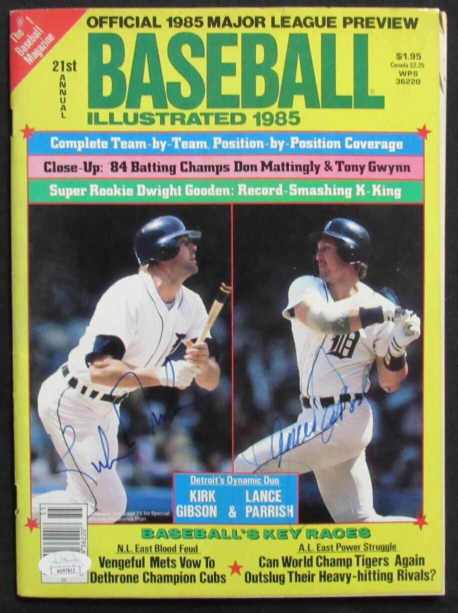 Kirk Gibson/Lance Parish Autographed 1985 Baseball Illustrated Magazine JSA