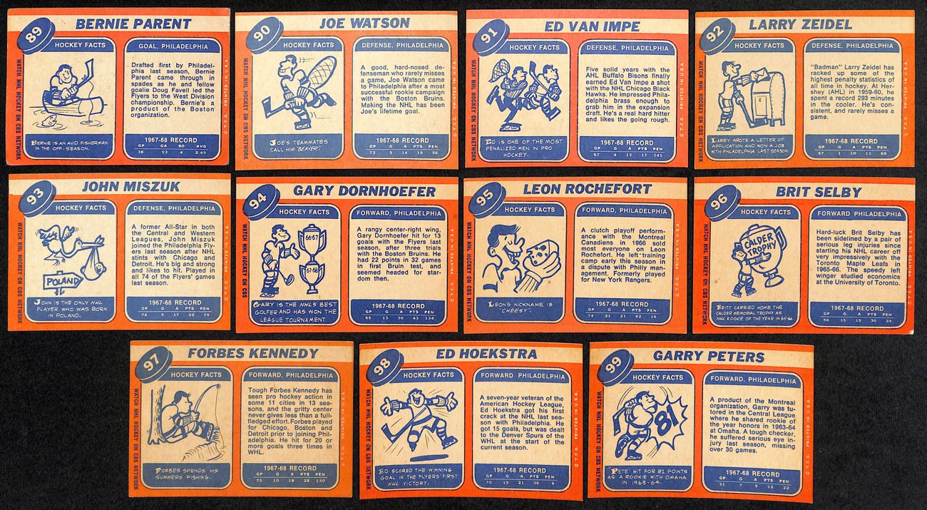 1968-69 Topps Philadelphia Flyers Team Set (11/11) Cards Bernie Parent  189196