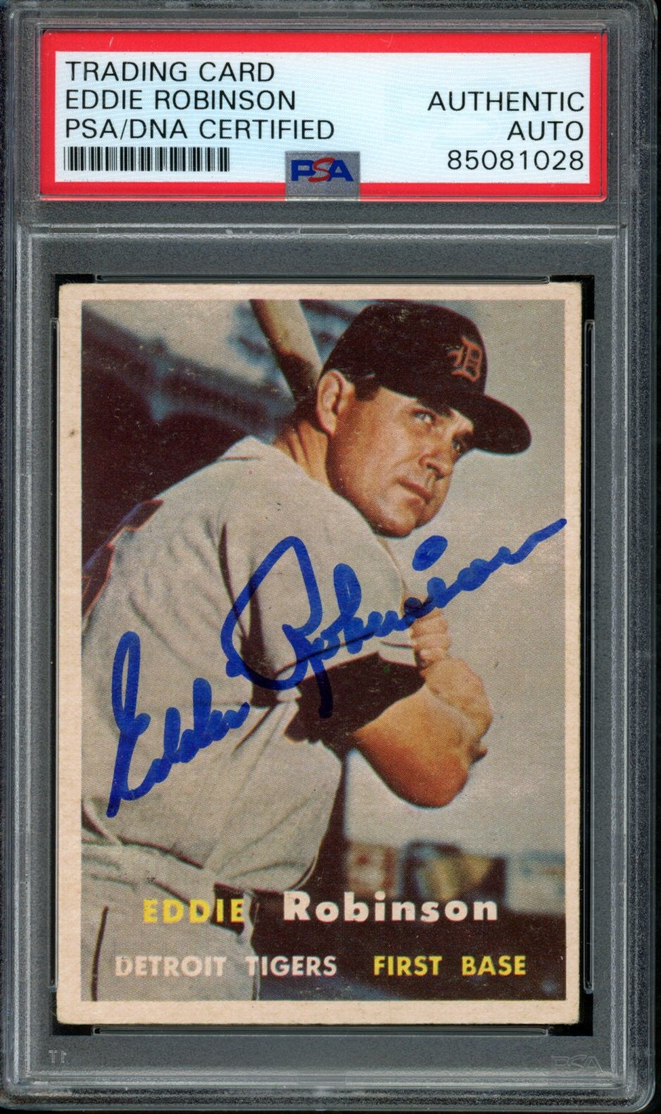 Eddie Robinson Signed 1957 Topps Card #238 Detroit Tigers PSA/DNA 184186