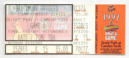 1997 Orioles Indians ALCS Game 1 Ticket Stub Brady Anderson Home Run 129022