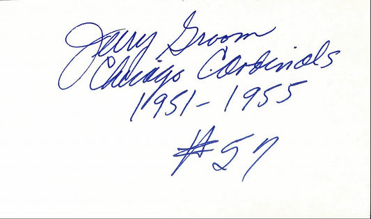 Jerry Groom Chicago Cardinals CFHOF Signed/Autographed 3x5 Index Card  189540