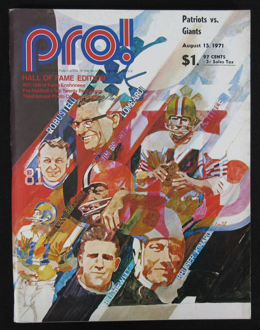 August 15, 1971 New England Patriots vs. New York Giants NFL Game Program 172209