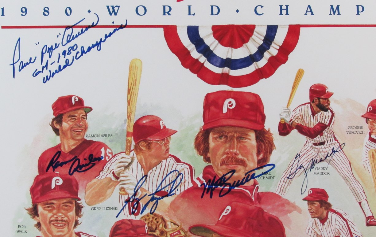 1980 Phillies World Series Team Signed (31) 20x30 Poster Framed PSA/DNA 179686