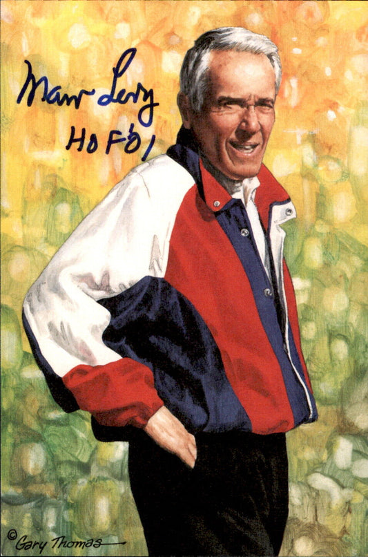 Marv Levy HOF Autographed/Inscribed Goal Line Art GLAC Postcard Bills JSA