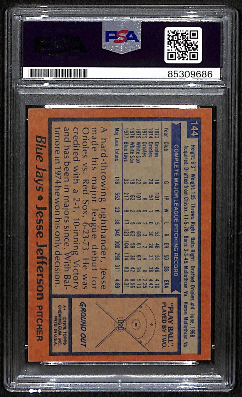 Jesse Jefferson Signed/Autographed 1978 Topps Card #144 Blue Jays PSA/DNA 190679