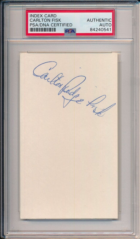 Carlton Fisk HOF Boston Red Sox Signed/Inscribed 3x5 Index Card PSA/DNA 155377