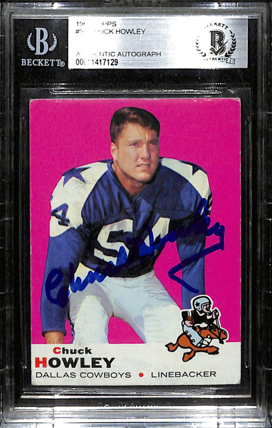 Chuck Howley HOF Signed 1969 Topps Card #97 Dallas Cowboys Beckett 184914