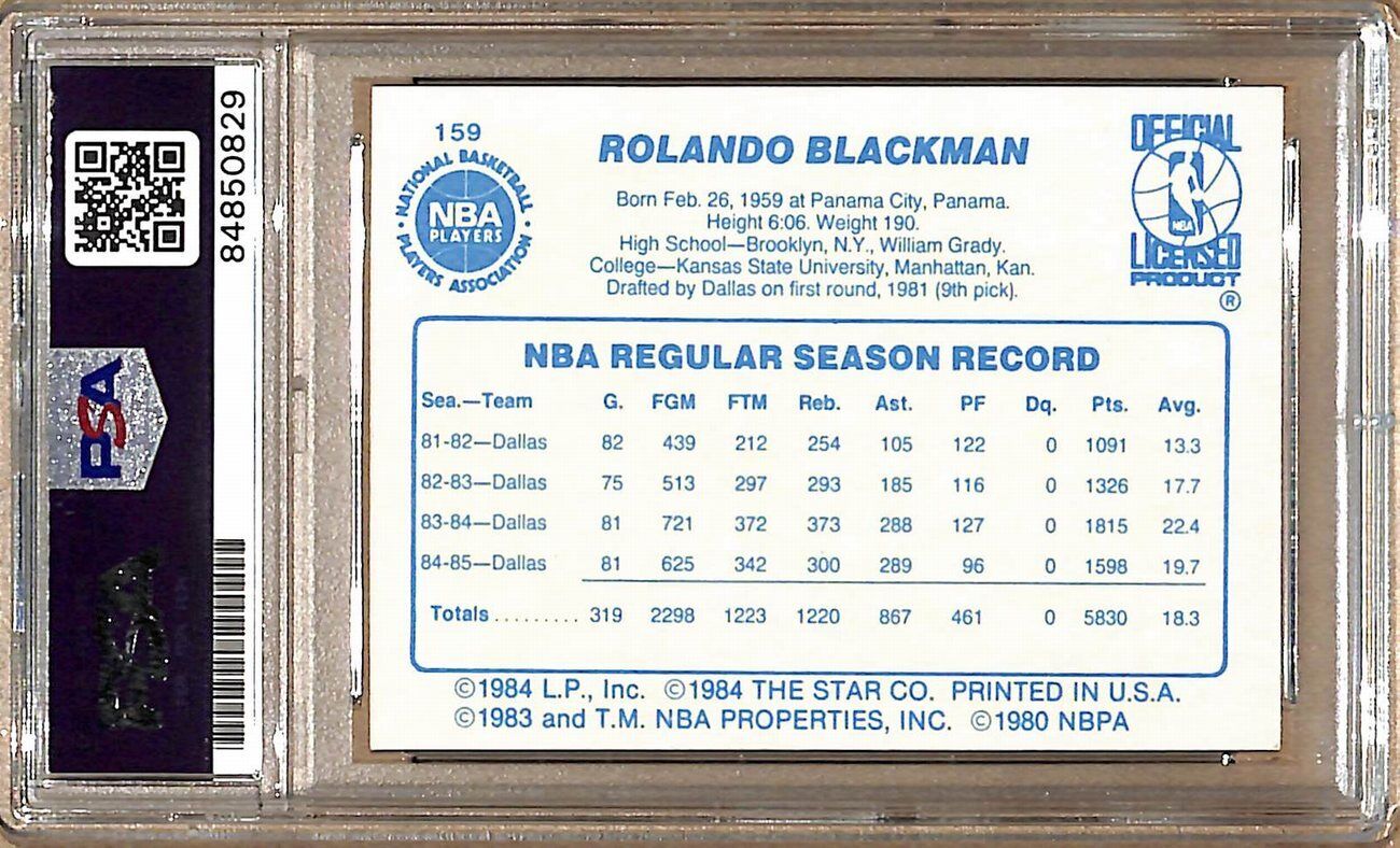 1985-86 Star Company #159 Rolando Blackman Mavericks Signed Card PSA/DNA 178881